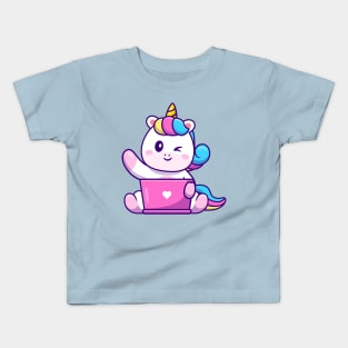 Cute Working On Laptop Cartoon Kids T-Shirt